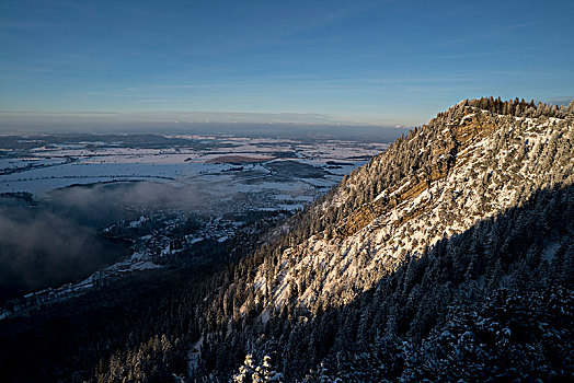 冬天,晚间,风景,朴素,科赫尔湖,巴伐利亚阿尔卑斯山,上巴伐利亚,巴伐利亚,德国