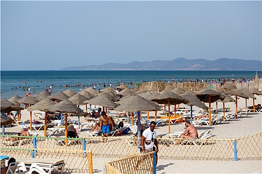 人,放松,沙,突尼斯人,海滩