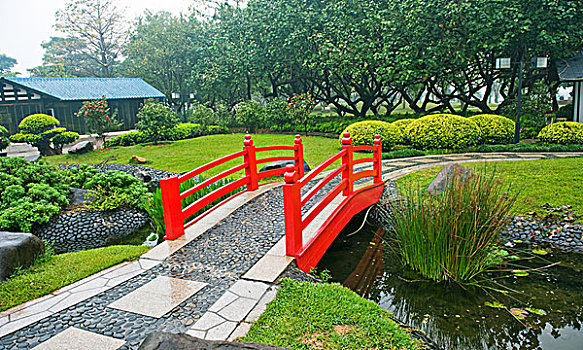 日式庭园,红色,桥,水