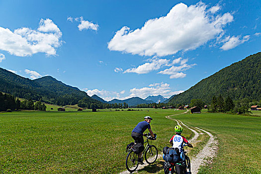 父子,骑自行车,巴伐利亚,德国
