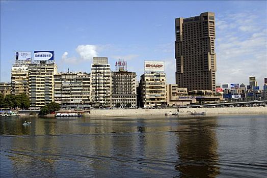 开罗,尼罗河,现代,多层建筑,建筑,广告,埃及