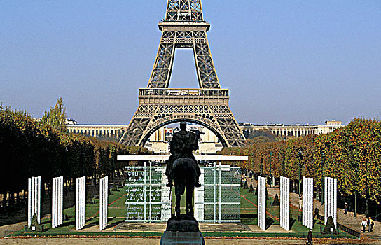 法国,巴黎,埃菲尔铁塔,墙壁,平和,骑马雕像