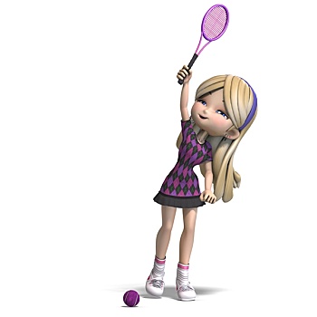 可爱,女孩,长发,网球