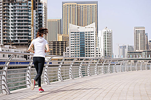 跑,城市,女人,跑步,户外,慢跑,早晨,迪拜,背景