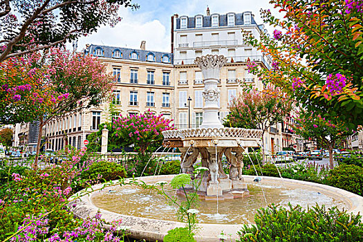 老,喷泉,彩色,花,中间,地点,巴黎,法国