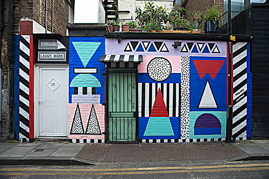 区域,街头艺术,伦敦,建筑外观,涂绘,彩色,几何,壁画