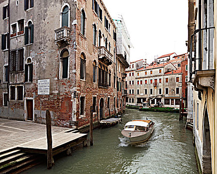 小,运河,摩托艇,威尼斯,威尼托,意大利,欧洲