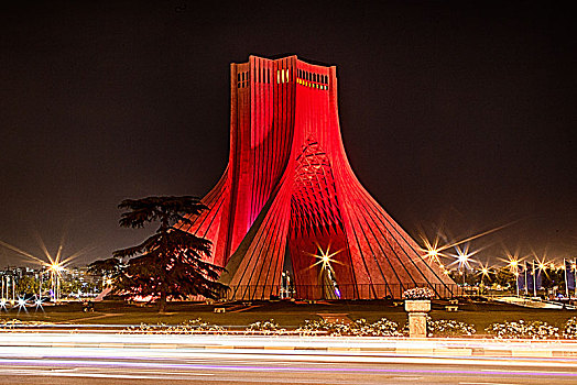 红色,光亮,自由,塔,阿扎迪塔,阿扎迪自由纪念塔,自由纪念塔,伊朗,亚洲
