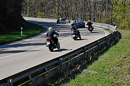 摩托车手,弯曲,道路,轨道,防护,德国,欧洲