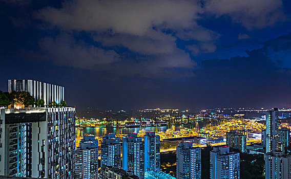 城市,现代,公寓,城市灯光,夜晚,新加坡,东南亚