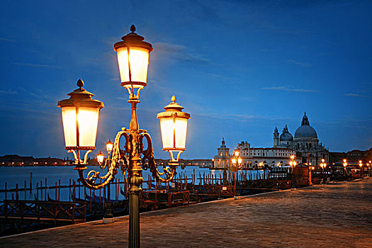 威尼斯,夜晚,灯,圣马利亚,行礼,教堂,意大利