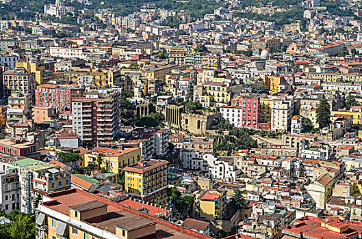 航拍,俯视,城市,那不勒斯,古建筑,屋顶