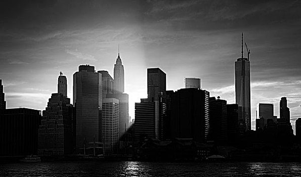 日落,摩天大楼,曼哈顿,纽约,美国