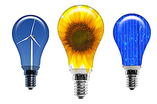 插画,电灯泡,象征,图像,可更新,能量,太阳能,风能