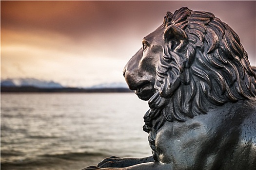 狮子,雕塑,施塔恩贝格湖