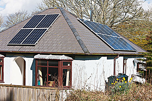 太阳能电池板,小,平房,彭布鲁克郡,海岸,威尔士,英国