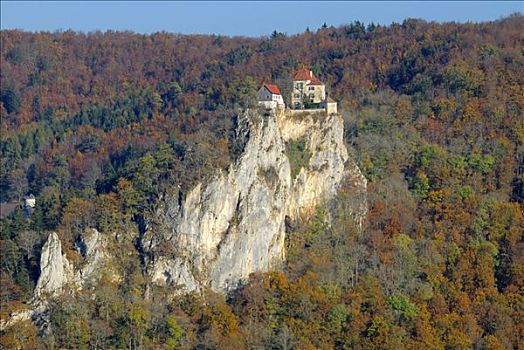 城堡,多瑙河,山谷,巴登符腾堡,德国,欧洲