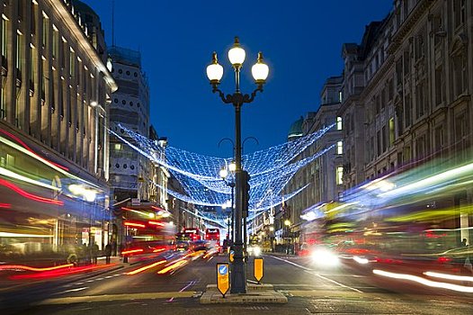 英国,英格兰,伦敦,街道,圣诞灯光,出租车