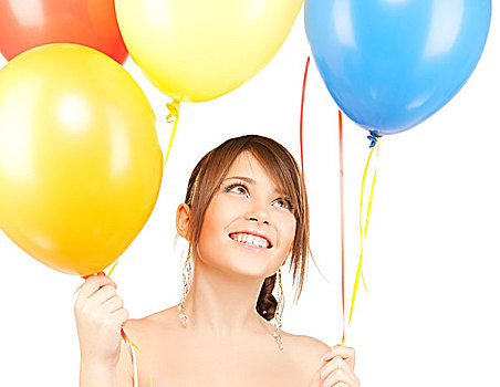 高兴,女孩,彩色,气球