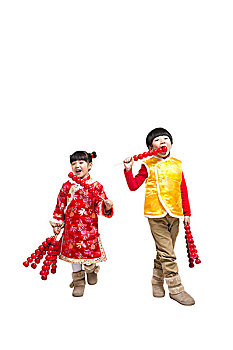 棚拍中国新年唐装儿童吃糖葫芦