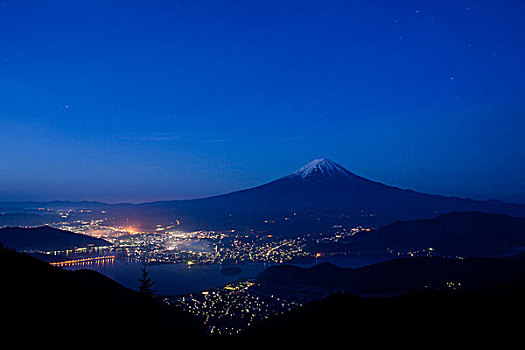 夜景,富士山,背影,山梨县,日本,亚洲