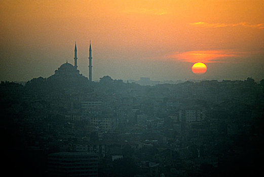 土耳其,伊斯坦布尔,金角湾,日落