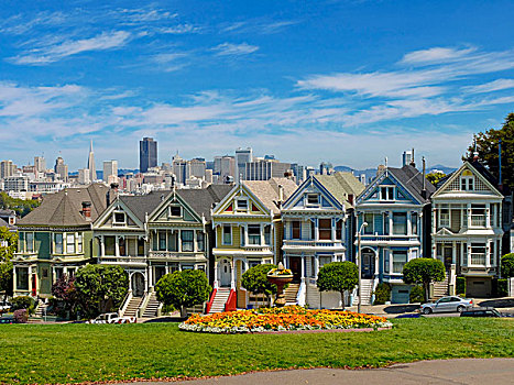 姐妹,维多利亚式房屋,阿拉摩广场,旧金山,加利福尼亚,美国