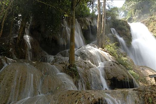 瀑布,靠近,琅勃拉邦,老挝,亚洲