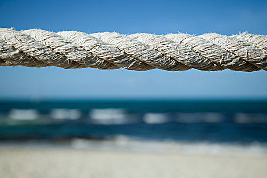 特写,风化,绳索,海滩,背景