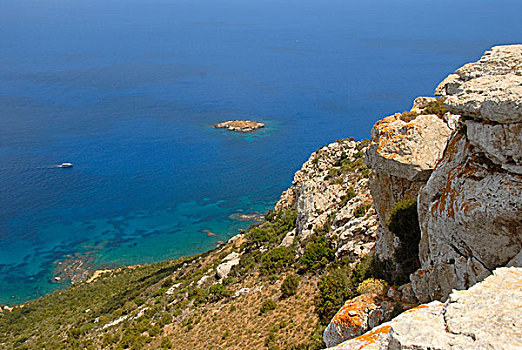 海岸,悬崖,石头,蓝色海洋,攀升,阿芙罗狄蒂,南方,塞浦路斯,塞浦路斯共和国,地中海,欧洲
