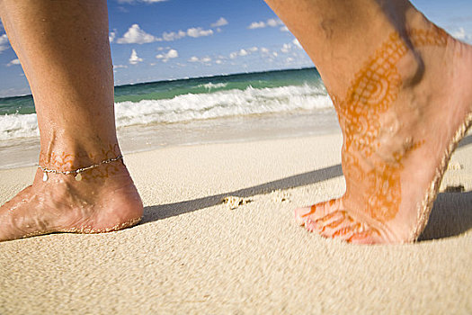 指甲花纹身,脚,海滩,毛里求斯,非洲