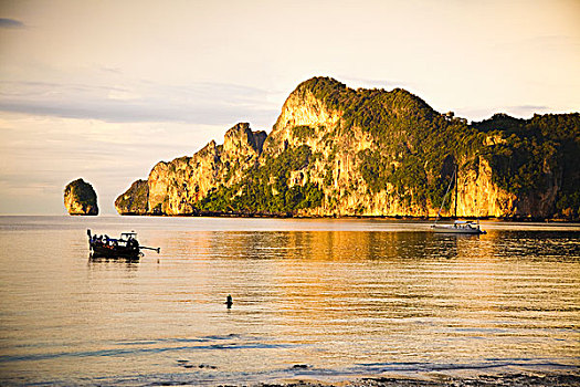 船,水,日落,泰国