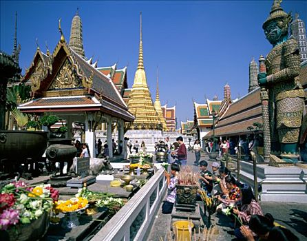 大皇宫,玉佛寺,人,捕食,曼谷,泰国