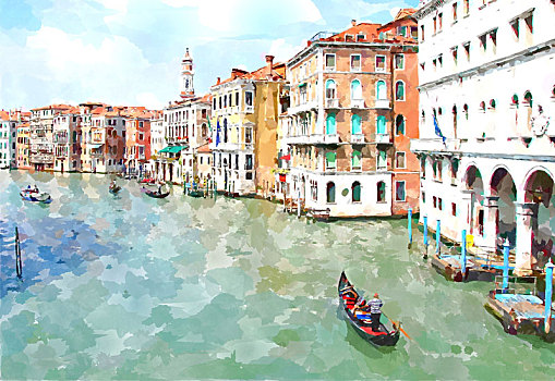 水彩,威尼斯,绘画
