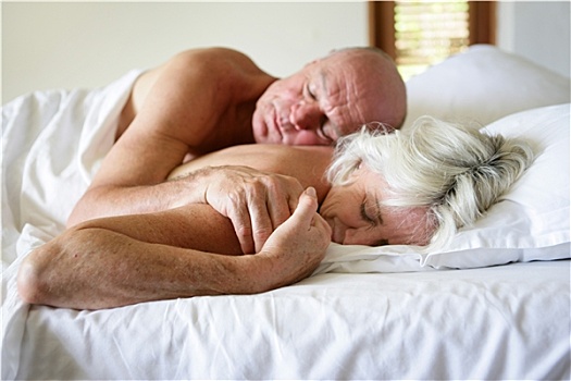 老年,夫妻,卧,床上