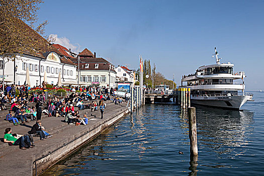 湖岸,散步场所,码头,康士坦茨湖,巴登符腾堡,德国,欧洲