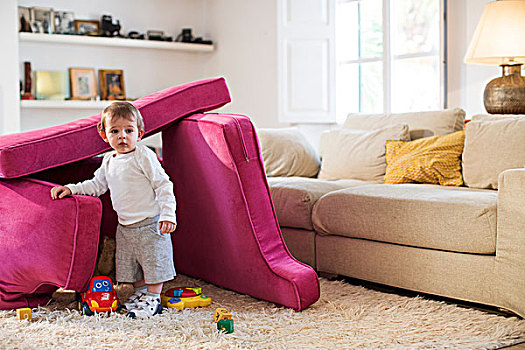 男婴,玩,堡垒,沙发垫