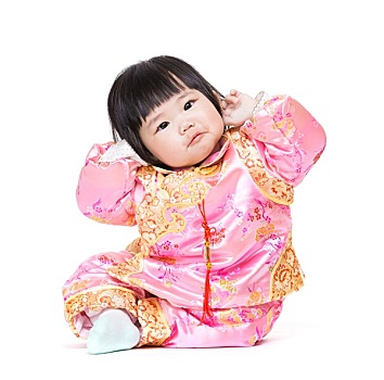 婴儿,有趣,姿势,传统,中国,服饰