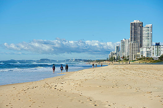 沙滩,风景,天际线,冲浪者天堂,黄金海岸,昆士兰,澳大利亚,大洋洲