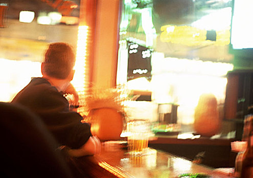 人,坐,桌子,餐馆,鲜明,背景