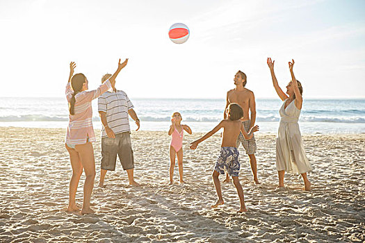 家庭,玩,一起,海滩