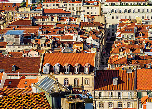 屋顶,城市,风景,城堡,里斯本,葡萄牙,欧洲