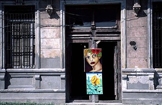 绘画,户外,画廊,展示,哈瓦那,古巴,中美洲