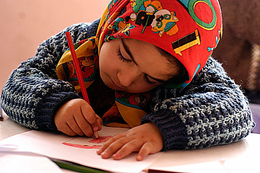 女孩,专注,乡村,日托,中心,西部,阿塞拜疆,省,伊朗,2004年