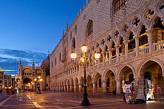 拱廊,广场,黃昏,威尼斯,意大利,欧洲