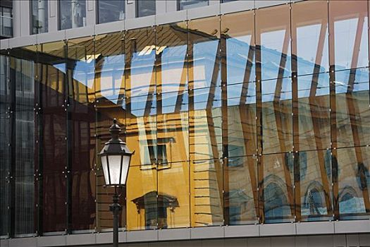 反射,玻璃幕墙,慕尼黑,巴伐利亚,德国,欧洲