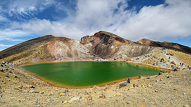 新西兰,汤加里罗,高山,穿过,绿色,湖