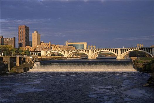 拱桥,河,石头,明尼阿波利斯,明尼苏达,美国