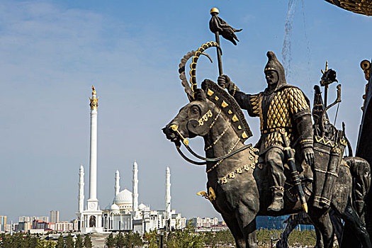 哈萨克斯坦,阿斯塔纳,城市,新,行政,国家美术馆,喷泉,苏丹清真寺,金字塔,区域
