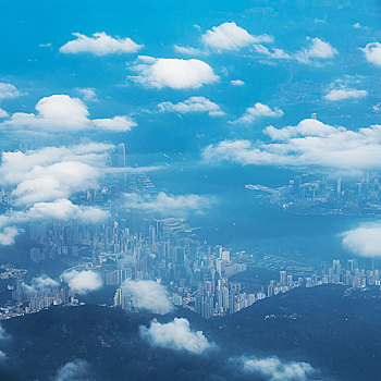 香港,天际线,风景,飞,飞机